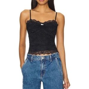 Free People Lacey Essential Crop Camisole Intimately Black Top NWOT size small